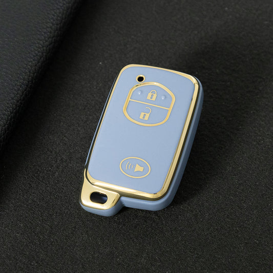 TOG3T1 Light Blue-Gold Plating Soft TPU Car Key Case Cover for Toyota Camry Highlander Crown Prado Land Cruiser Vitz Prius Corolla Accessories