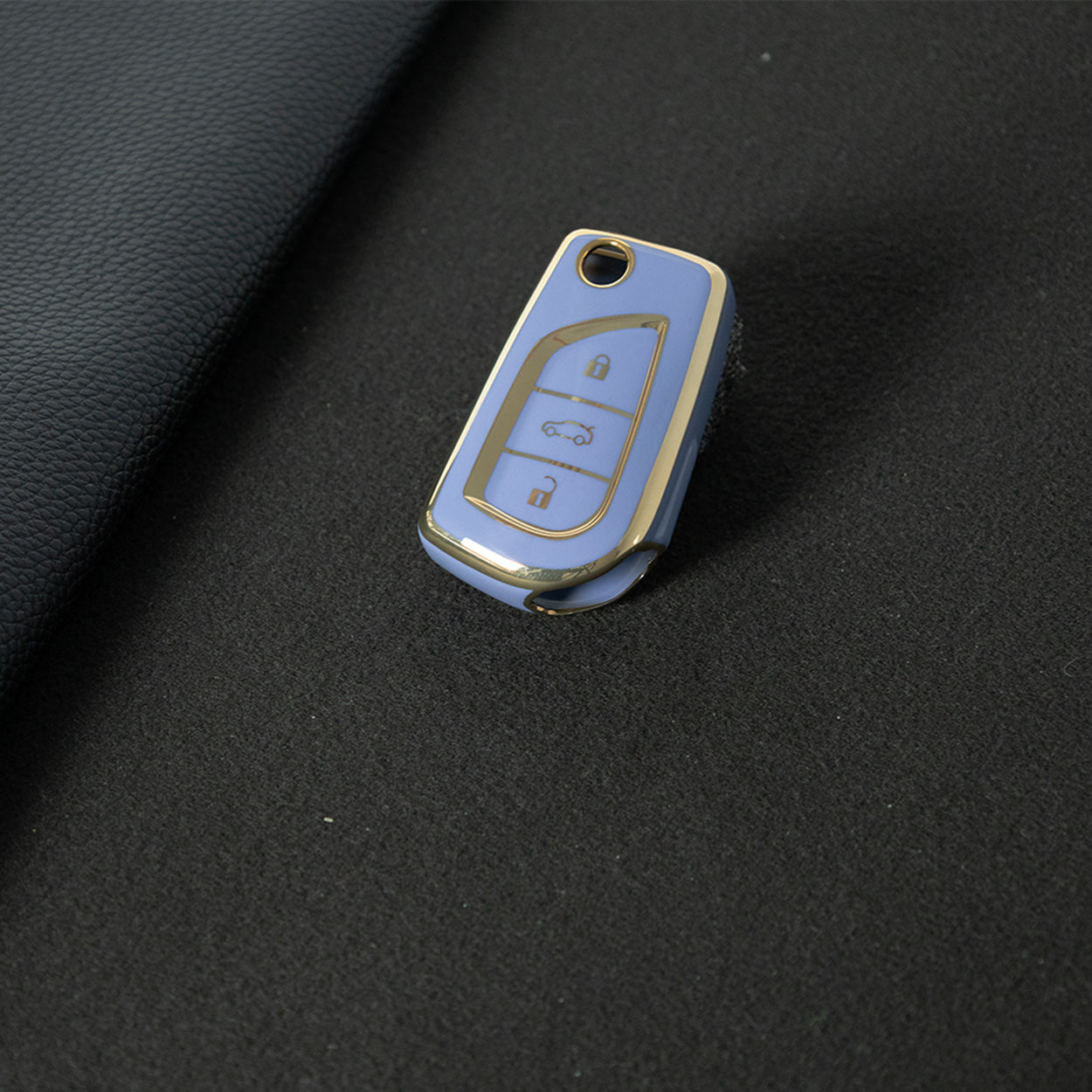 TOA1T1 Light Blue-Gold Plating Car Key Cover Premium Soft TPU Car Key Case Cover Shell for Toyota COROLLA camry LEVIN REIZ highlander RAV4 Fold Key Rings Keychain Bag