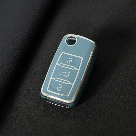 VOB1T1 Granny Grey-Silver Plating Car Key Cover For Volkswagen Sagitar PASSAT CC Polo Skoda Key Rings Keychain