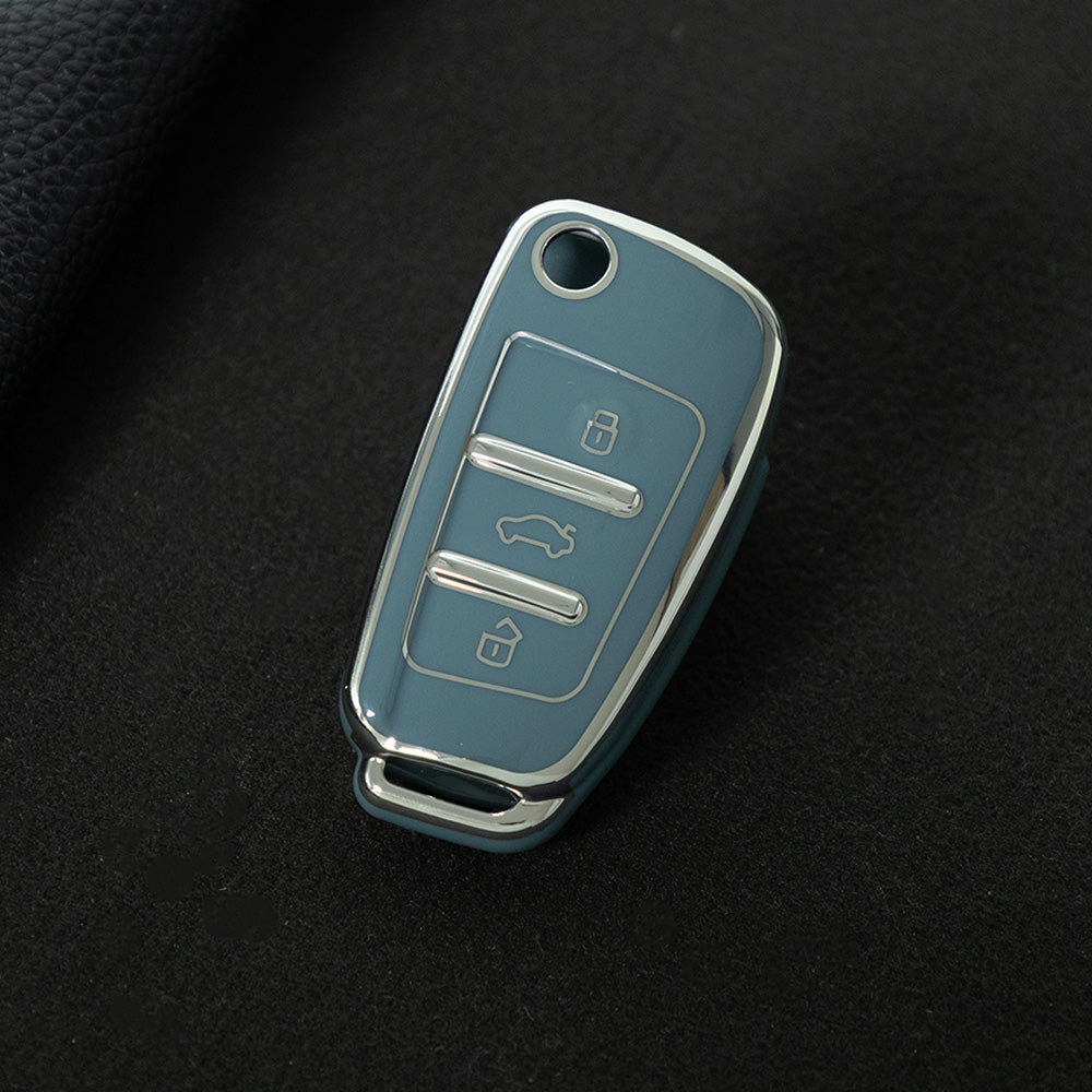 AUD1T1 Granny Grey-Silver Plating Car Key Cover For Audi Q3 Q7 Q5 TT Q2L A3 A1 Fold Key Rings Keychain Bag