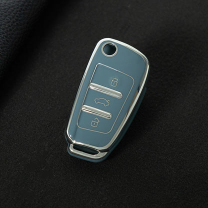 AUD1T1 Granny Grey-Silver Plating Car Key Cover For Audi Q3 Q7 Q5 TT Q2L A3 A1 Fold Key Rings Keychain Bag