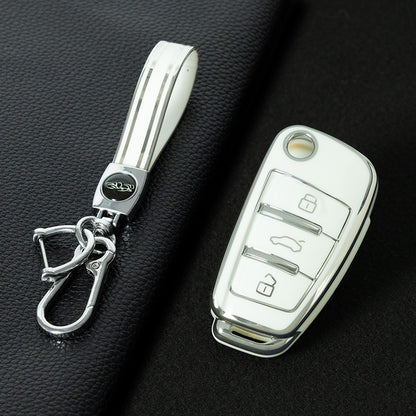 AUD1T1 White-Silver Plating Car Key Cover For Audi Q3 Q7 Q5 TT Q2L A3 A1 Fold Key Rings Keychain Bag