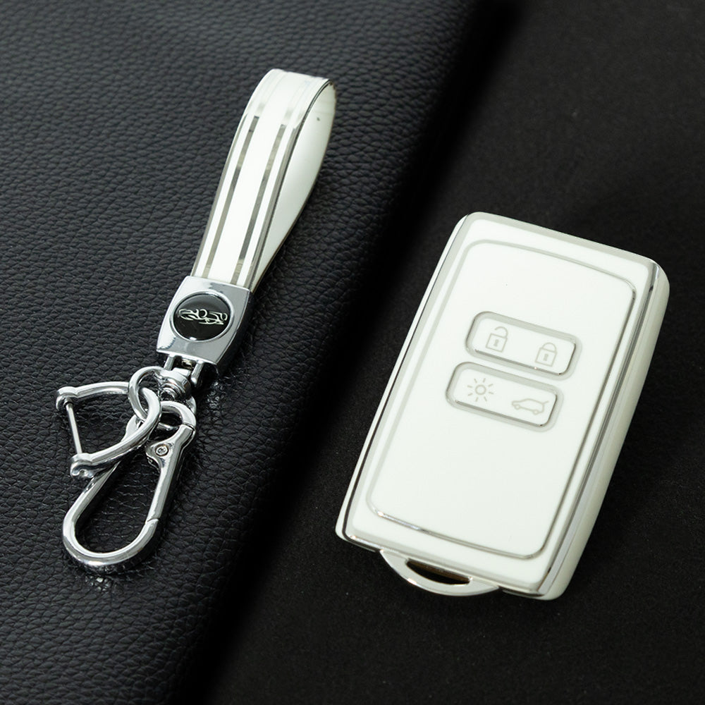 REA1T1 White-Silver Plating Car Key Cover TPU Premium Soft Car Key Case Cover Shell for Renault Koleos Kadjar Talisman FLUENCE CAPTUR Key Ring Keychain Bag Accessory