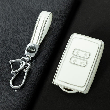 REA1T1 White-Silver Plating Car Key Cover TPU Premium Soft Car Key Case Cover Shell for Renault Koleos Kadjar Talisman FLUENCE CAPTUR Key Ring Keychain Bag Accessory