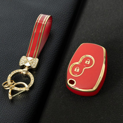 RED2T1 Red-Gold Plating Car Key Cover New TPU Soft Fob Key Cover for 2 Buttons /3 Buttons Key Case Shell Cover for Renault Clio Kangoo Twingo Modus Languna