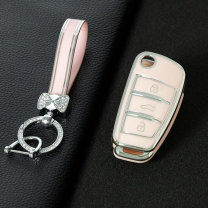 AUD1T1 Pink-Silver Plating Car Key Cover For Audi Q3 Q7 Q5 TT Q2L A3 A1 Fold Key Rings Keychain Bag