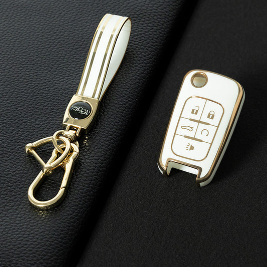 CED5T1 White-Gold Plating Gold/Silver Edge 5-Button TPU Key Cover for Chevrolet Cruze Camaro Buick Regal Excelle, Protective Key Case