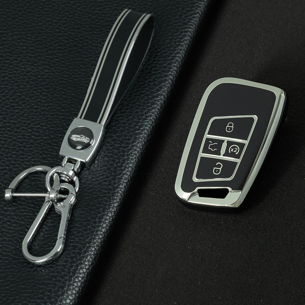 VOD2T1 Black-Silver Plating TPU Car Key Case for VW Golf Tiguan Passat Lavida Jetta Bora Beetle Magotan Sagitar Santana Sharan