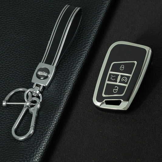 VOD2T1 Black-Silver Plating TPU Car Key Case for VW Golf Tiguan Passat Lavida Jetta Bora Beetle Magotan Sagitar Santana Sharan