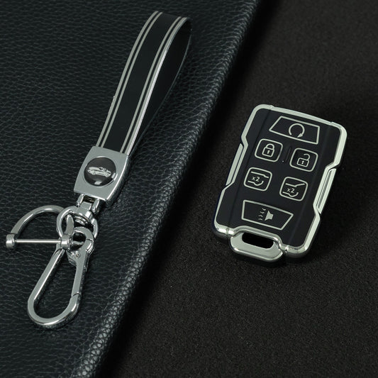 CEC3T1 Black-Silver Plating Car Key Cover Case Fob for Chevrolet Suburban Silverado GMC Terrain Yukon Tahoe Sierra