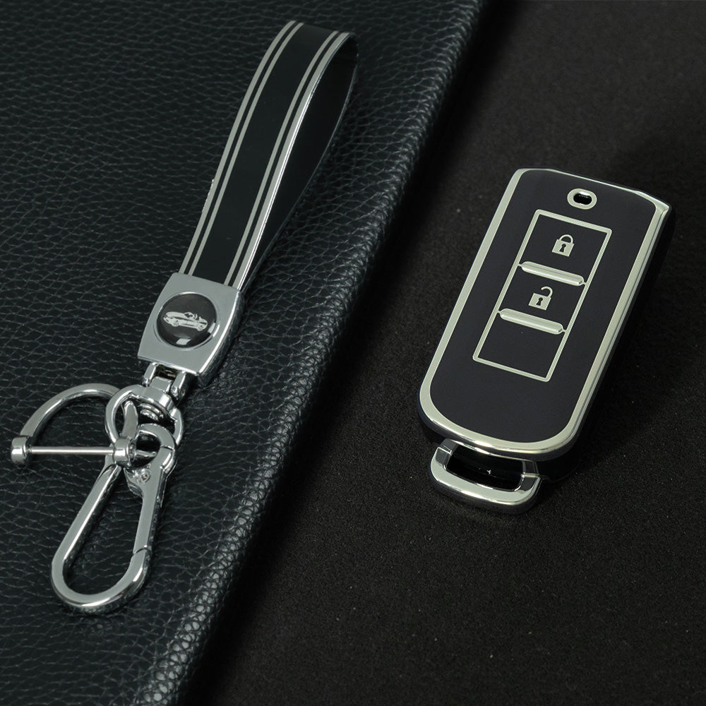 MIA2T1 Black-Silver Plating TPU Car Key Cover for Mitsubishi Outlander/ASX/Lancer/Eclipse Cross/Pajero