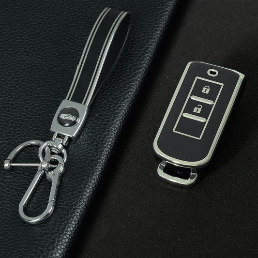 MIA2T1 Black-Silver Plating TPU Car Key Cover for Mitsubishi Outlander/ASX/Lancer/Eclipse Cross/Pajero
