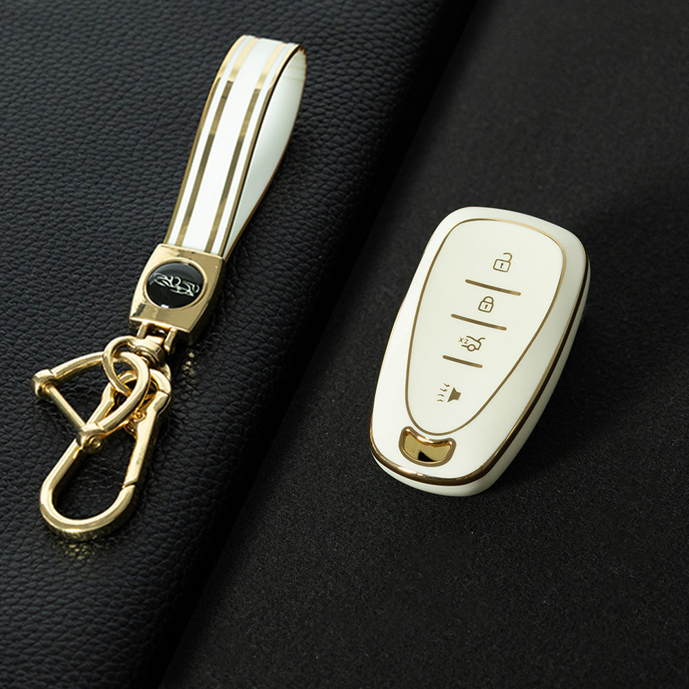 CEA2T1 White-Gold Plating Car Key Cover For CHEVROLET Cruze Spark Camaro Volt Bolt Trax Malibu Captiva Equinox Trax Tracker AVEO Lova TPU Car Key Case Key Cover
