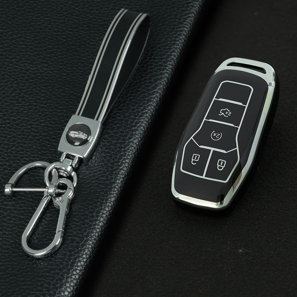 FOC1T1 Black-Silver Plating Tpu Car Key Case for Ford Mustang lincoln MKZ MKC MKX EXPLORER Taurus