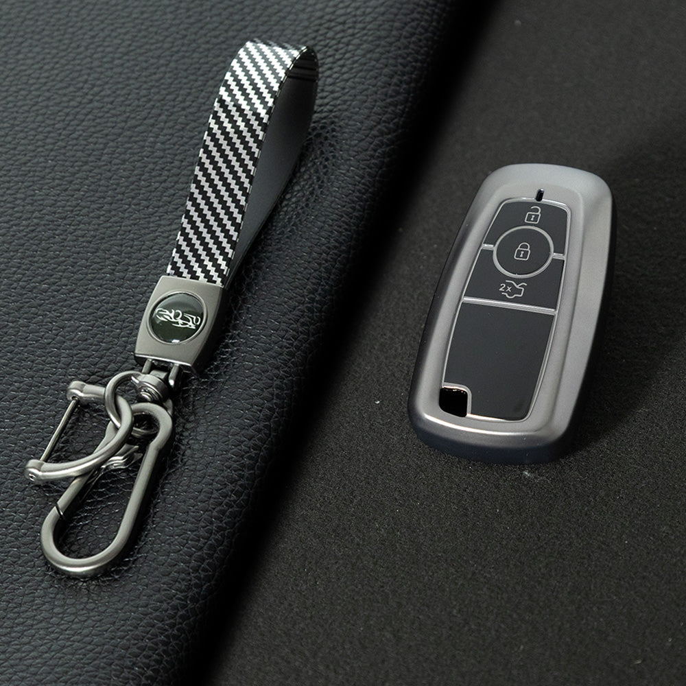 FOB1T1 Black-Metal Gray Plating TPU Car Key Case Cover Holder for Ford Fusion Edge Mustang Explorer F150 F250 F350