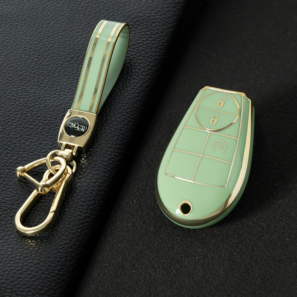 JEC3T1 Green-Gold Plating TPU Car Key Cover Case for Dodge Challenger Charger Magnum Journey Ram Jeep Commander Grand Cherokee Chrysler 300