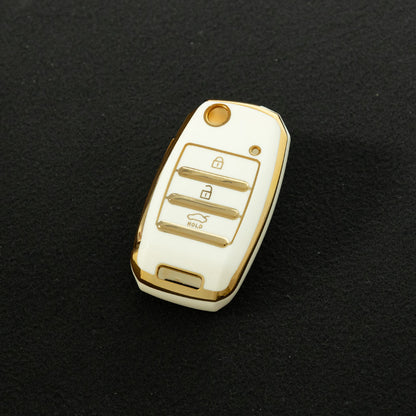 KIE1T1 White-Gold Plating Car Key Cover Fashionable Soft TPU Key Fob Cover for Kia Rio K3 2014-2016 Model-Year Protective Car Key Accessory