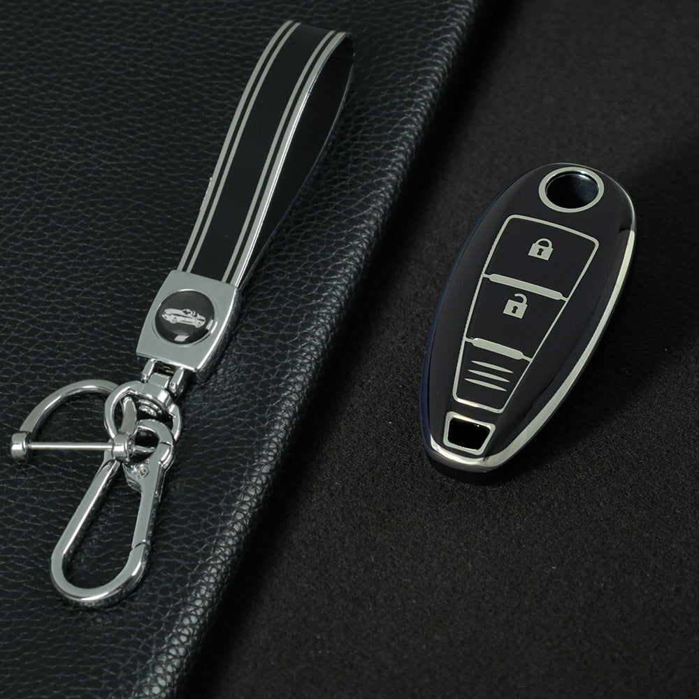 SUA1T1 Black-Silver Plating Car Key Cover TPU for Suzuki Vitara Swift Ignis Kizashi SX4 Baleno Ertiga 2016 2017 2018 2019