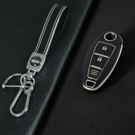 SUA1T1 Black-Silver Plating Car Key Cover TPU for Suzuki Vitara Swift Ignis Kizashi SX4 Baleno Ertiga 2016 2017 2018 2019