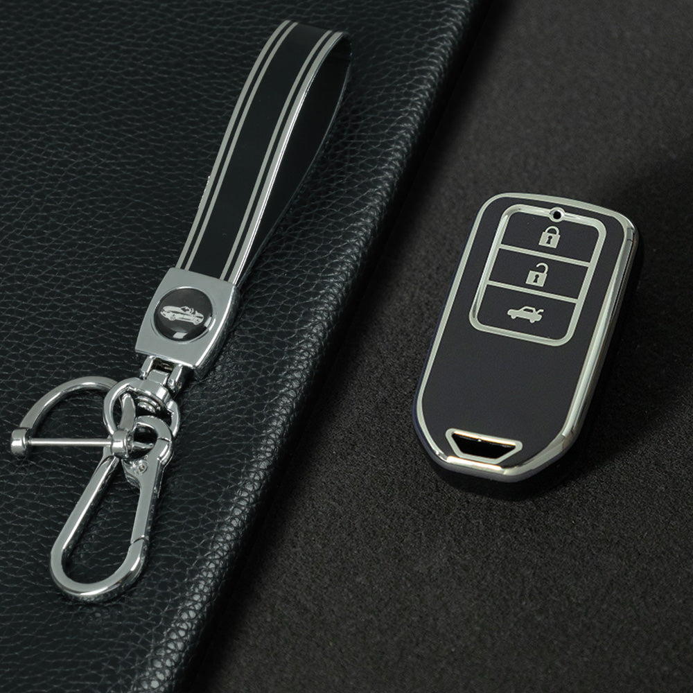 HOA1T1 Black-Silver Plating Car Key Cover For Honda Car Key Cover New TPU Car Remote Key Case Cover 2/3/4/5 Buttons Car Key Protector Holder