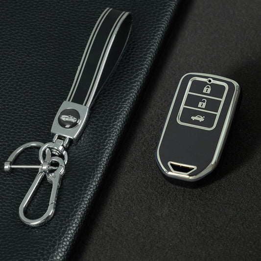 HOA1T1 Black-Silver Plating Car Key Cover For Honda Car Key Cover New TPU Car Remote Key Case Cover 2/3/4/5 Buttons Car Key Protector Holder