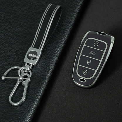HYE6T1 Black-Silver Plating TPU Car Key Case Cover for Hyundai Tucson 2022 Santa Fe NEXO NX4 Atos Prime Solaris