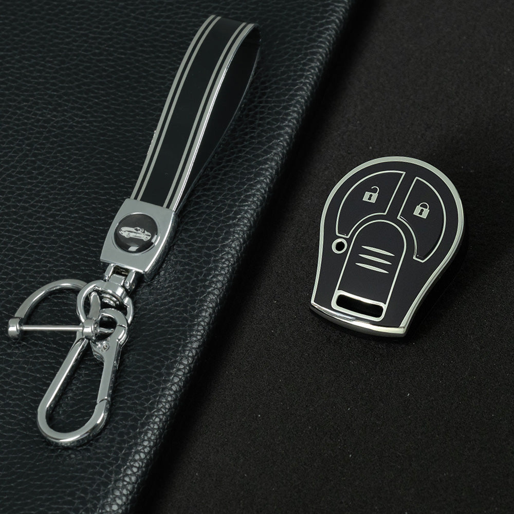 NIE2T1 Black-Silver Plating TPU Car Key Cover for Nissan Sylphy MARCH TIIDA X-TRAIL Qashqai KICKS SUNNY