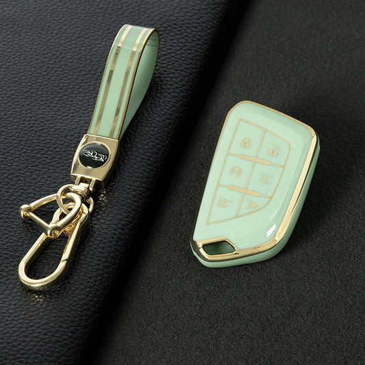 CAB2T1 Green-Gold Plating TPU Car Key Case for Cadillac ATS-L XTS XT4 XT5 XT6 CTS CT6 ATS 28T SRX Escalade