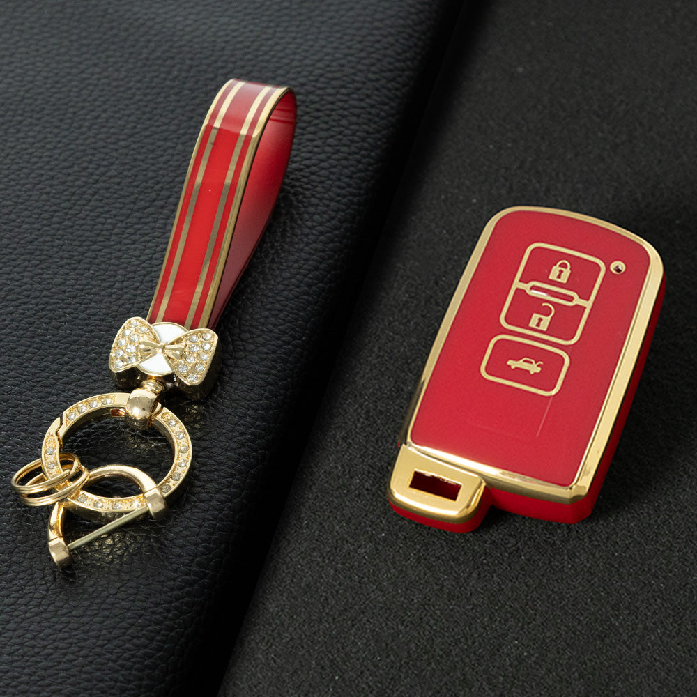 TOD1T1 Red-Gold Plating Soft TPU Remote Car Key Case for Toyota Camry Corolla RAV4 Highlander Avalon 2015 - 2017 4 Buttons Cover Shell Holder