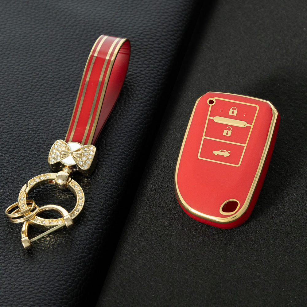 TOI1T1 Red-Gold Plating 3 Buttons TPU Car Key Cover Case for Toyota Yaris HAIs 2020 Hiace 200 Sienta
