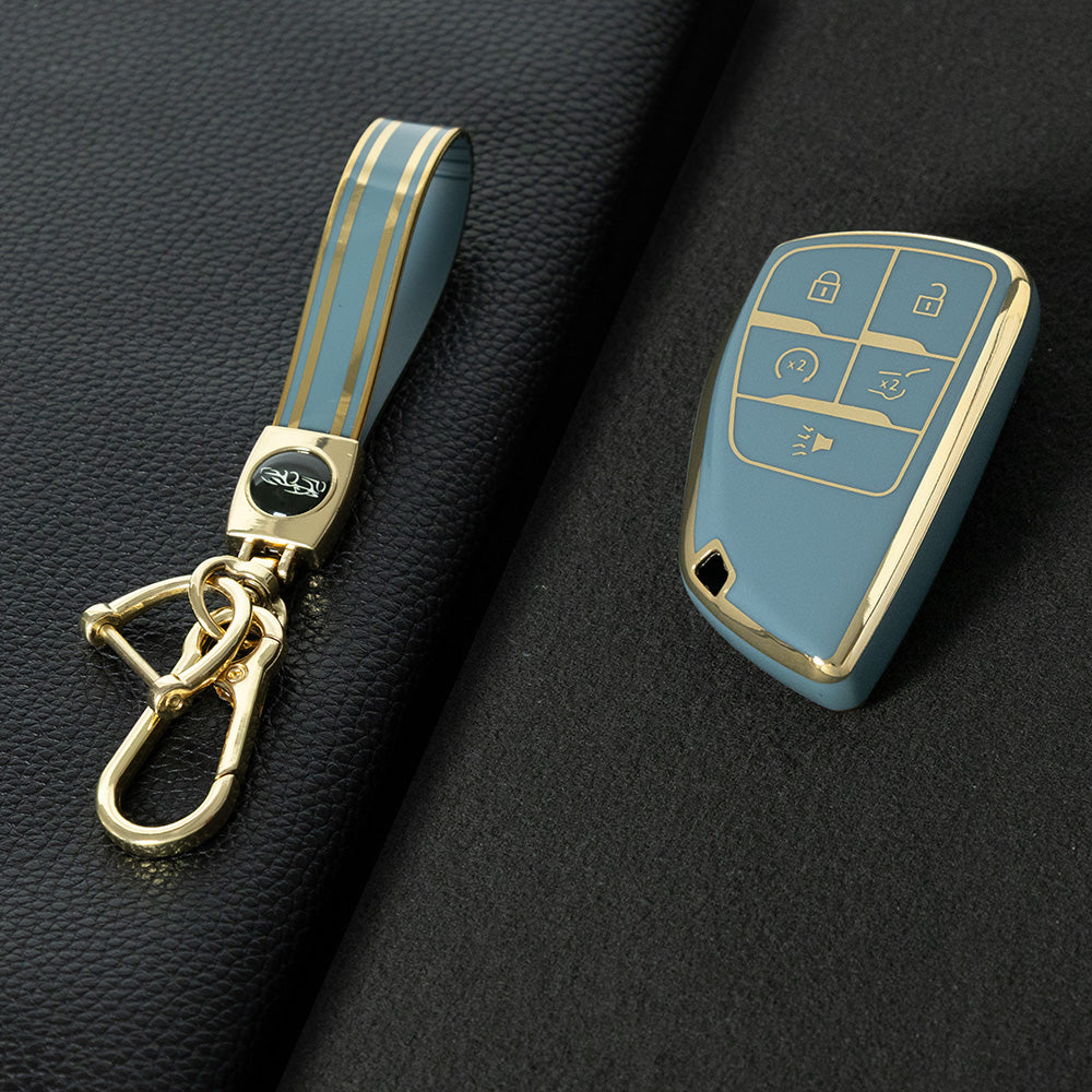 CEV3T1 Granny Grey-Gold Plating Car Key Cover Tpu Car Key Case Fob Cover Shell for Chevrolet Tahoe Suburban for GMC Yukon for Buick ENVISION S Plus Avenir 2020 2021 2022 2023