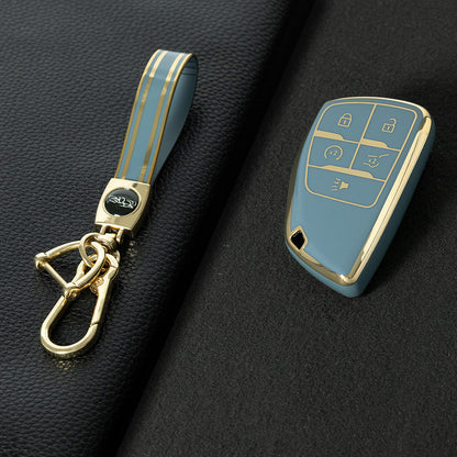 CEV3T1 Granny Grey-Gold Plating Car Key Cover Tpu Car Key Case Fob Cover Shell for Chevrolet Tahoe Suburban for GMC Yukon for Buick ENVISION S Plus Avenir 2020 2021 2022 2023