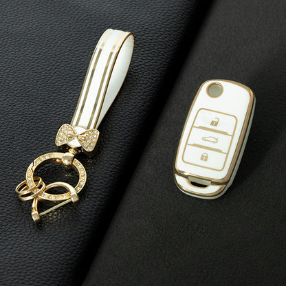 CHB1T1 White-Gold Plating Car Key Cover For Premium Soft TPU Car Key Case Cover  CHANGAN Benben E-Star CS15 CS35 CS55 EADO LUMIN Key Rings Keychain Bag