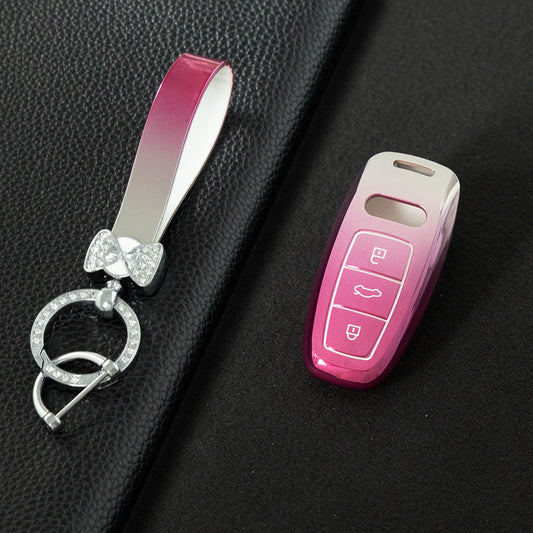 AUC1T1 Gradient Pink Car Key Cover Premium Soft TPU Car Key Case Cover Shell Accessory for Audi A6L A4L Q5L A6 A8 Q7 New Key Rings Keychain Bag