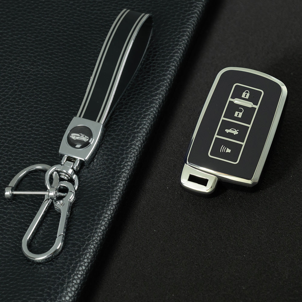 TOD4T1 Black-Silver Plating For Toyota Camry TPU Car Key Case Cover Bag Shell Fob Protector 4 Button