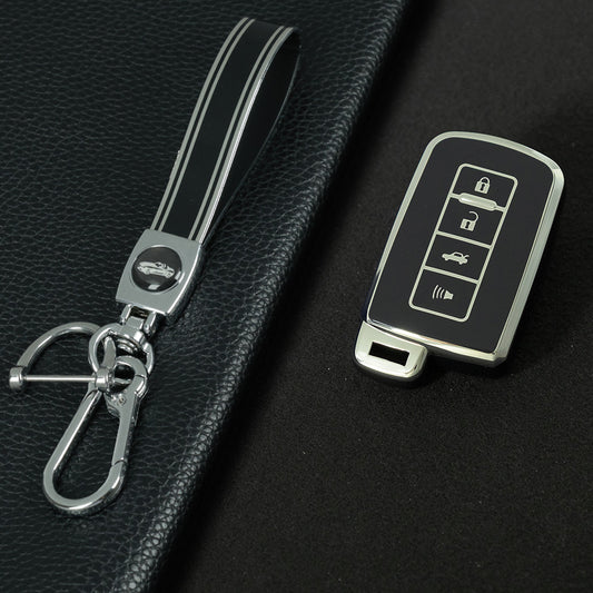 TOD4T1 Black-Silver Plating For Toyota Camry TPU Car Key Case Cover Bag Shell Fob Protector 4 Button