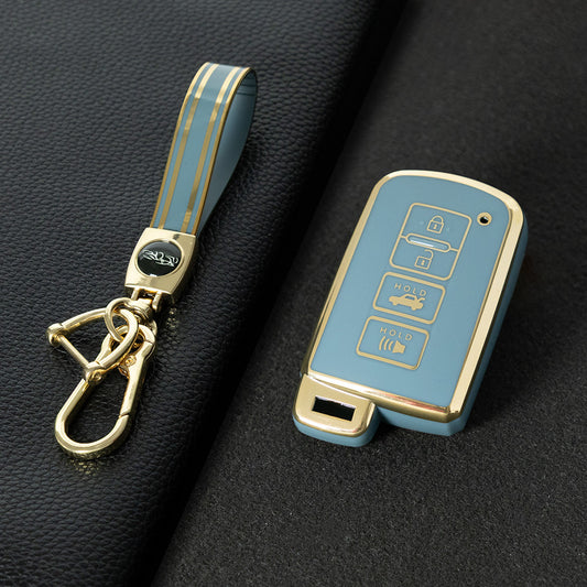 TOD6T1 Granny Grey-Gold Plating Car Key Cover For Toyota Camry TPU Car Key Case Cover Bag Shell Fob Protector 4 Button TPU Car Remote Key Fob Cover Case