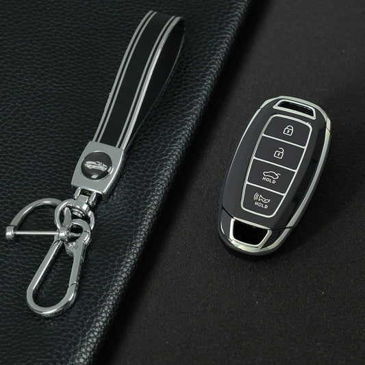 HYS1T1 Black-Silver Plating TPU Car Key Fob Case Key Fob Cover Keychain For Hyundai I30 Ix35 KONA Encino Solaris Azera Grandeur Ig Accent Santa Fe Palisade