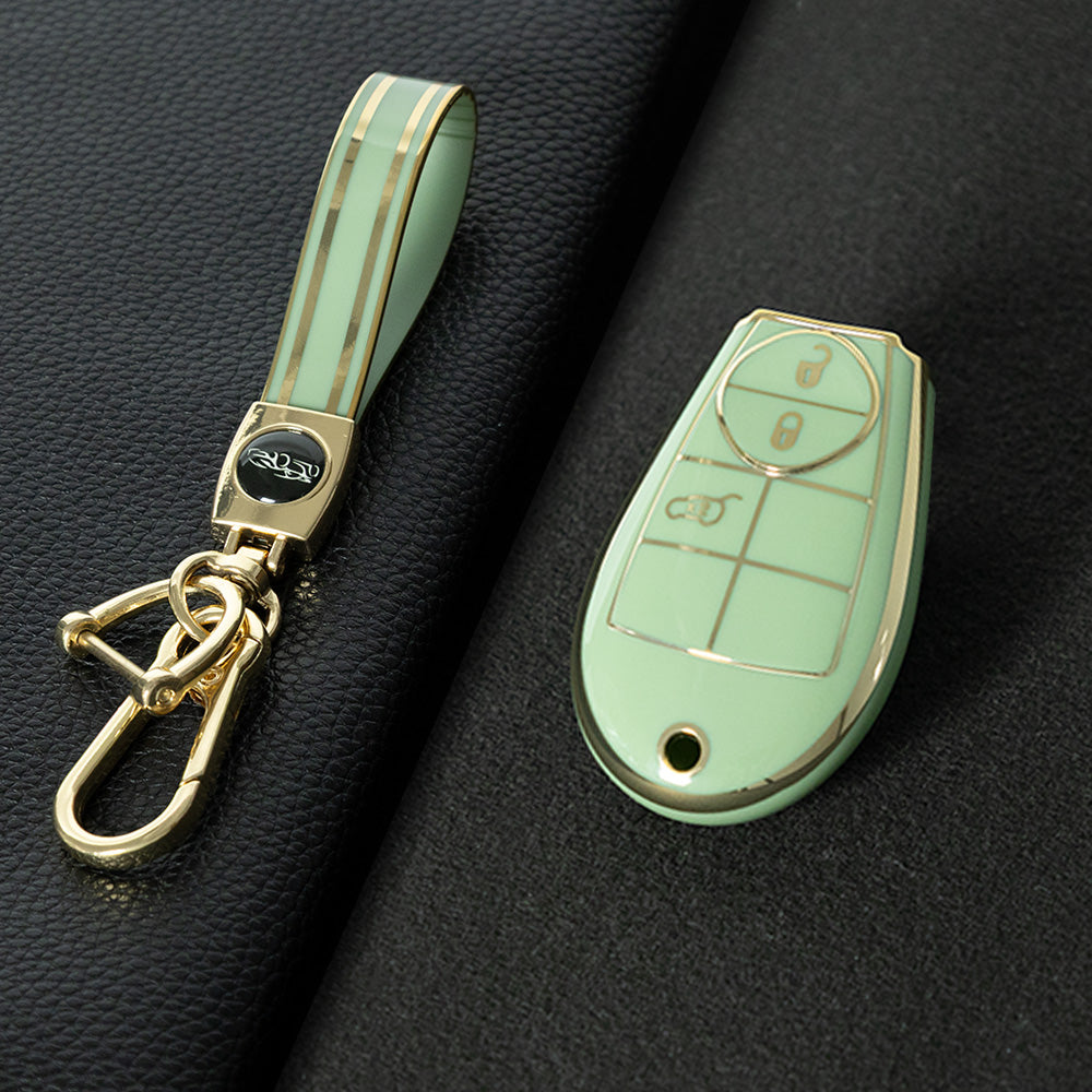 JEC1T1 Green-Gold Plating TPU Car Key Case Cover Fob for Dodge Challenger Charger Magnum Journey Ram Jeep Commander Grand Cherokee Chrysler 300