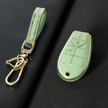 JEC1T1 Green-Gold Plating TPU Car Key Case Cover Fob for Dodge Challenger Charger Magnum Journey Ram Jeep Commander Grand Cherokee Chrysler 300