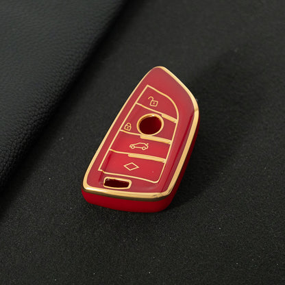 BMB1T1 Red-Gold Plating Car Key Cover For BMW 1 2 3 4 5 6 7 Series X1 X2 X3 X5 X6 X7 Smart Key Ring Holder Keychain Car Accessories