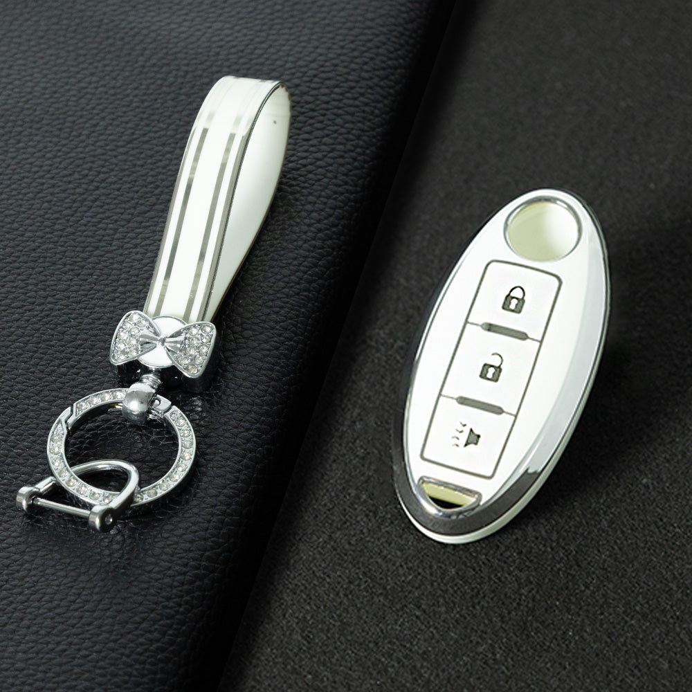NIB2T1 White-Silver Plating Car Key Cover TPU Car Key Case Cover Key Fob Cover for Nissan Leaf Micra Qashqai J11 J10 X Trail T32 Versa Note Patrol Accessories