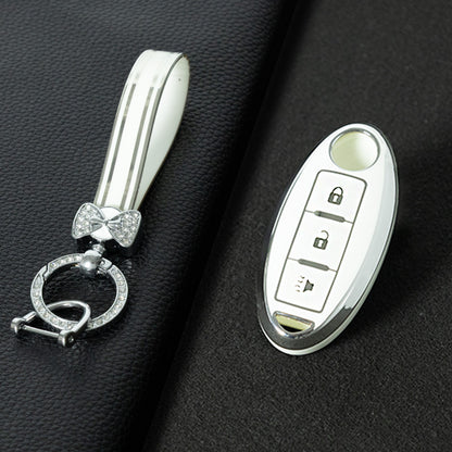 NIB2T1 White-Silver Plating Car Key Cover TPU Car Key Case Cover Key Fob Cover for Nissan Leaf Micra Qashqai J11 J10 X Trail T32 Versa Note Patrol Accessories