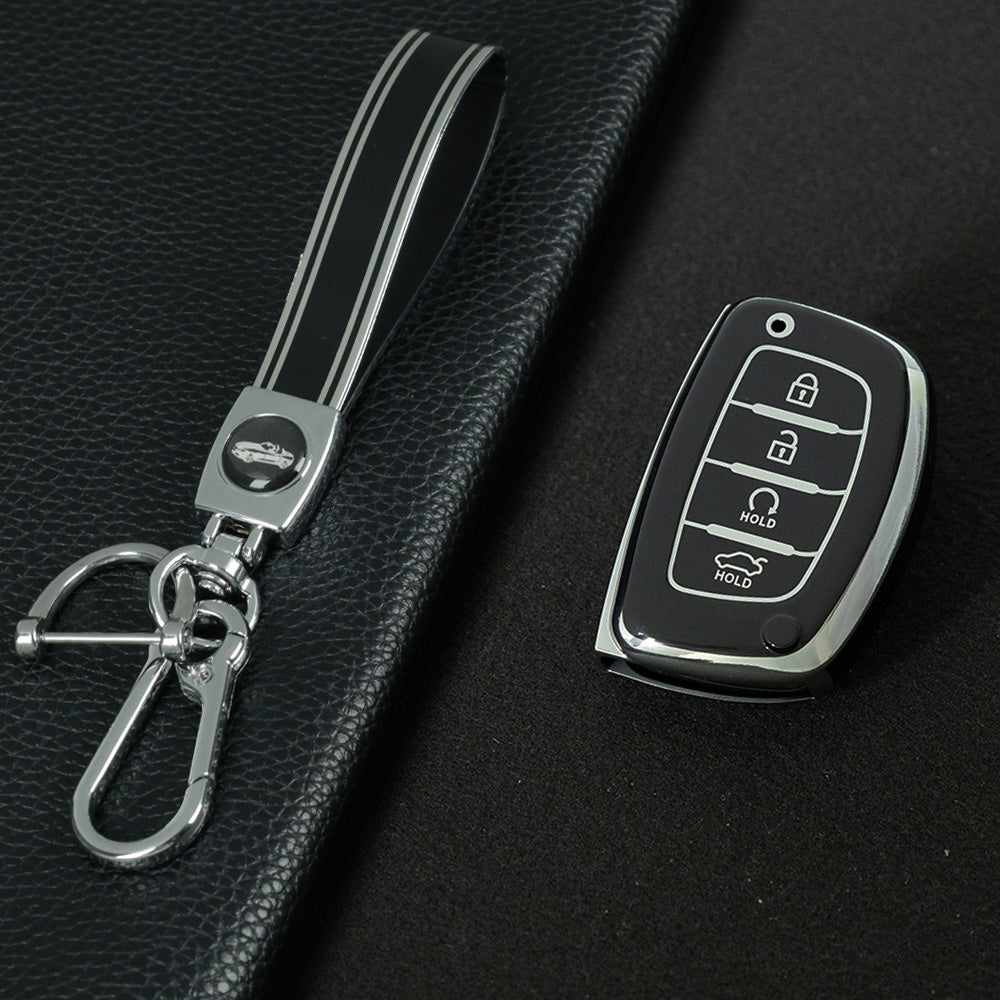 HYD4T1 Black-Silver Plating TPU Car Key Case Cover for Hyundai Ix25 Ix35 I10 I20 Solaris Tucson Sonata Santa Fe Sport Elantra Creta Verna