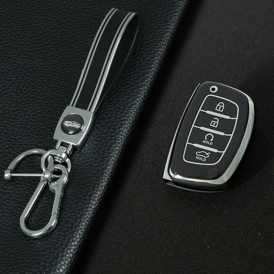 HYD4T1 Black-Silver Plating TPU Car Key Case Cover for Hyundai Ix25 Ix35 I10 I20 Solaris Tucson Sonata Santa Fe Sport Elantra Creta Verna