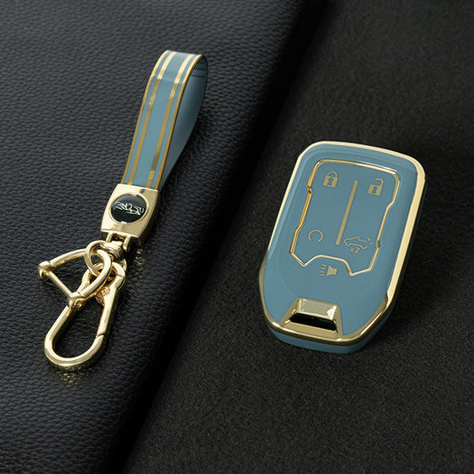 CEB1T1 Granny Grey-Silver Plating Remote Shell Fob Holder TPU Key Cover Case for Sierra Terrain Acadia Chevrolet Tahoe 2012-2016 for Car