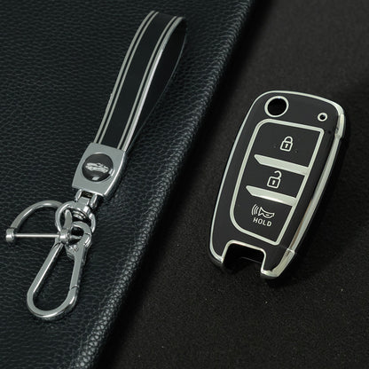 HYB2T1 Black-Silver Plating TPU Car Key Case Cover for Hyundai Solaris 2 Elantra I30 I35 I40