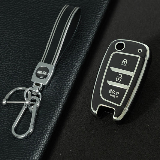 HYB2T1 Black-Silver Plating TPU Car Key Case Cover for Hyundai Solaris 2 Elantra I30 I35 I40