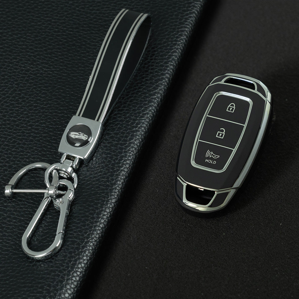 HYA2T1 Black-Silver Plating TPU Car Key Case Cover for Hyundai Solaris 2021 Accent Ix25 Creta 2020 Elantra Tucson Verna I20