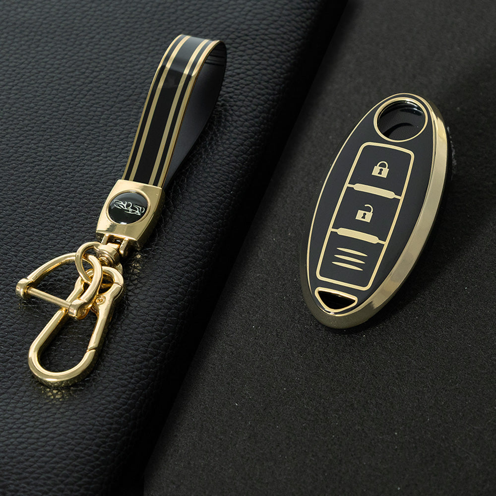 NIB1T1 Black-Gold Plating Car Key Cover For Nissan X-Trail Qashqai Sylphy Altima